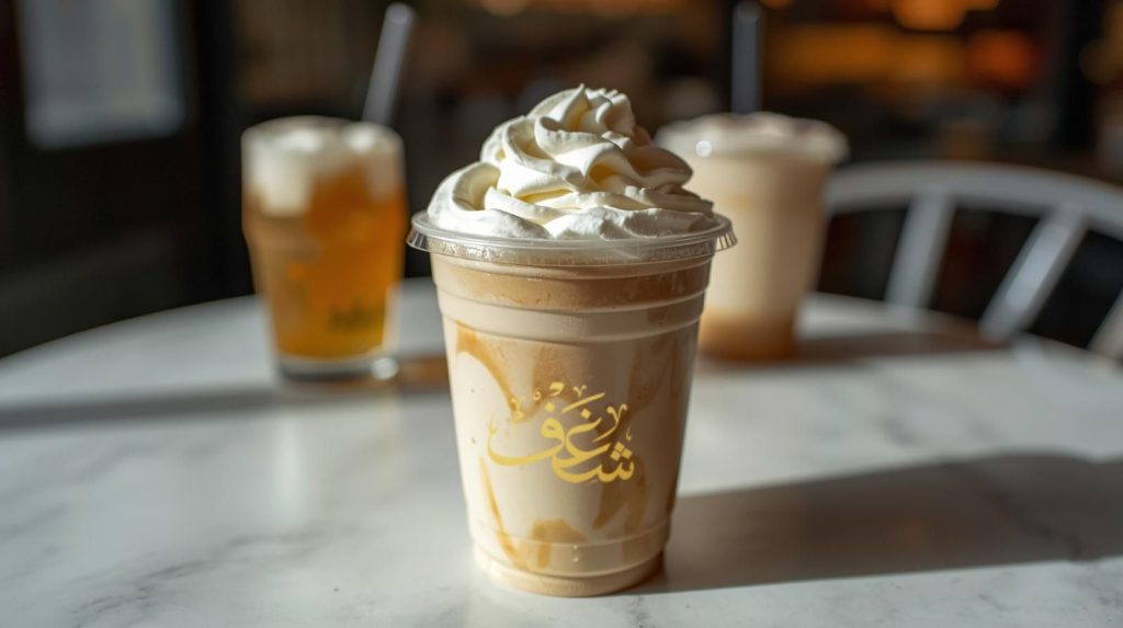 Baby Chino near Fairfax Virginia at Shaghf Cafe in Falls Church in a simple disposable transparent cup with creamy froth