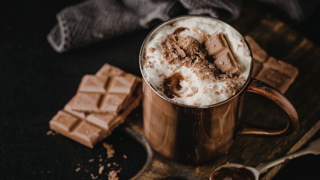 Close-up of the best hot chocolate in Alexandria VA, featuring rich melted chocolate, creamy texture, artisan preparation, and a warm café atmosphere perfect for winter comfort and indulgence.