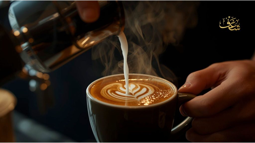 Close-up of the best hot Spanish latte in Alexandria VA, featuring rich espresso, creamy sweetened milk, smooth foam, expert barista preparation, and a warm café atmosphere.